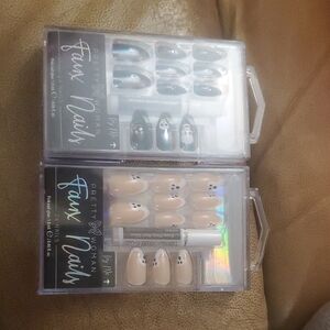 Faux Nails Set - Black and Cream